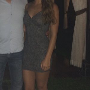 patterned black and white mini dress